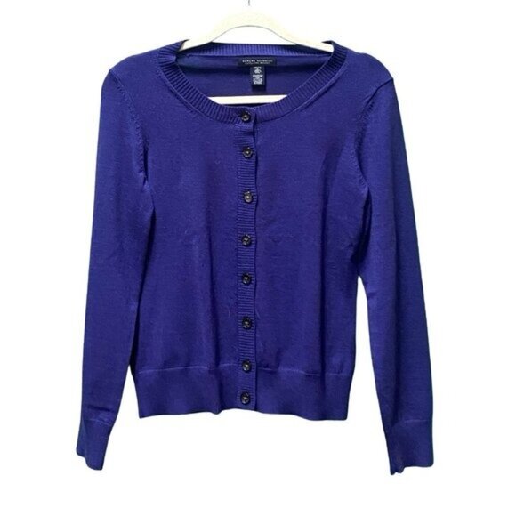 Banana Republic Long Sleeve Extra Fine Merino Wool Purple Cardigan Size S/P - Picture 3 of 4